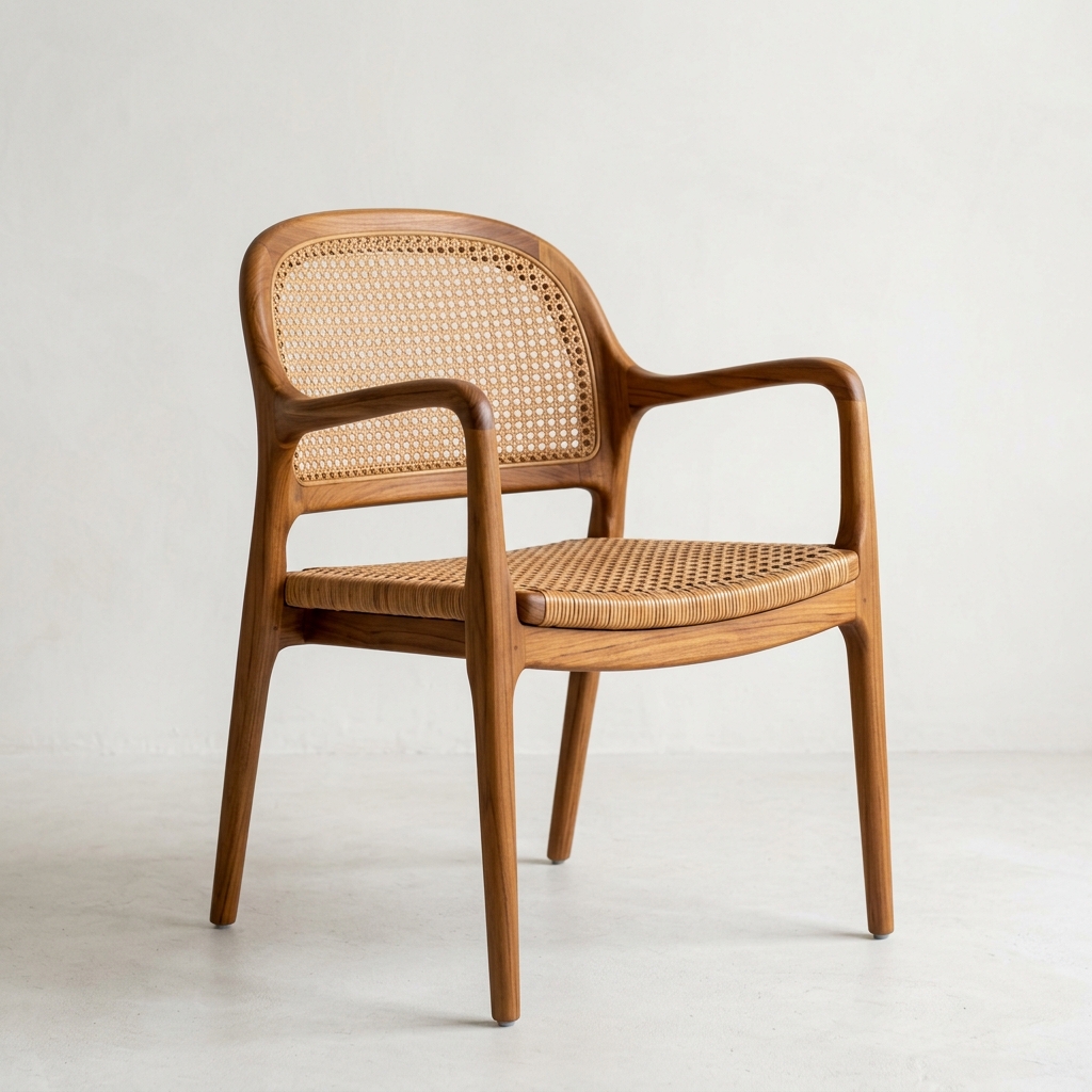 Modern handcrafted solid teak wood armchair