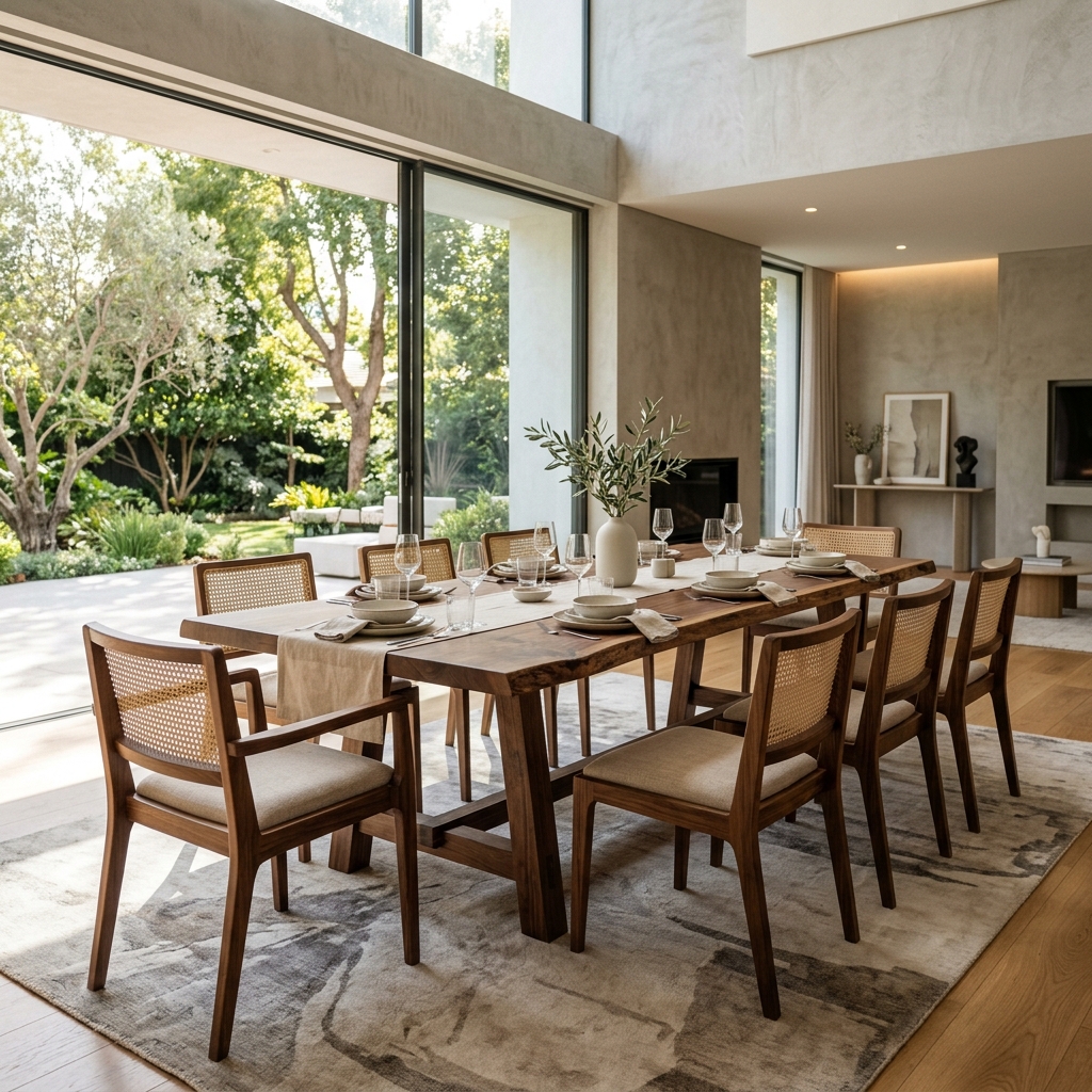 High-end solid wood dining table in a modern room