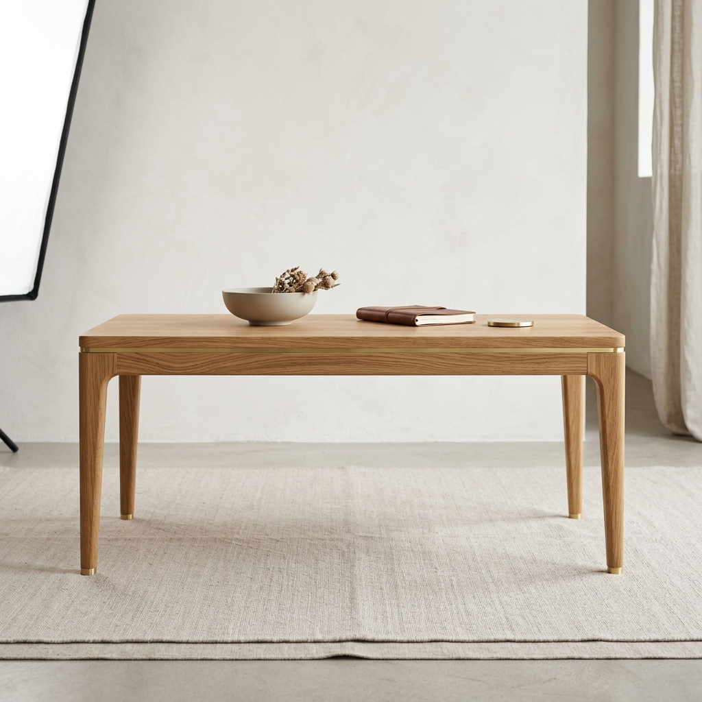 Sleek solid oak wood coffee table